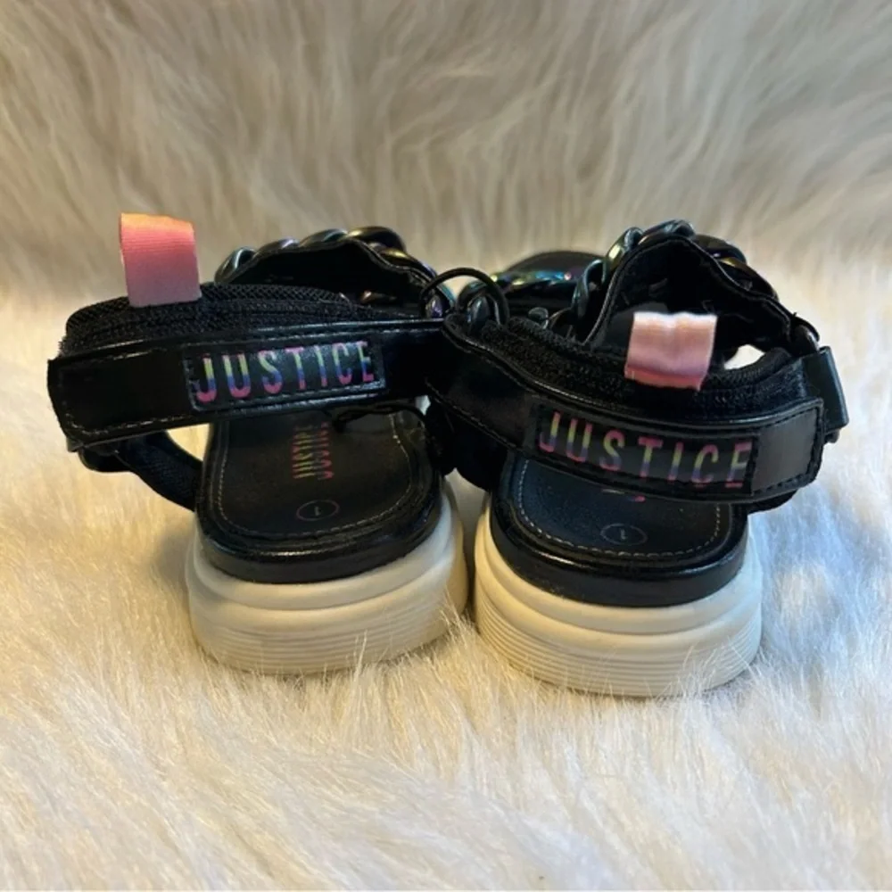 Justice Sandals Girls Size 1 Black‎ Chains Open Toe Adjustable Shoes